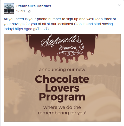 Rewards program announcement on Facebook